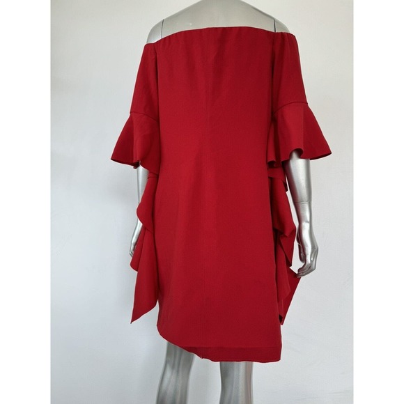 Pinko Red Dress Off The Shoulder Ruffle Detail Flutter Sleeve Womens 8 - Picture 9 of 11
